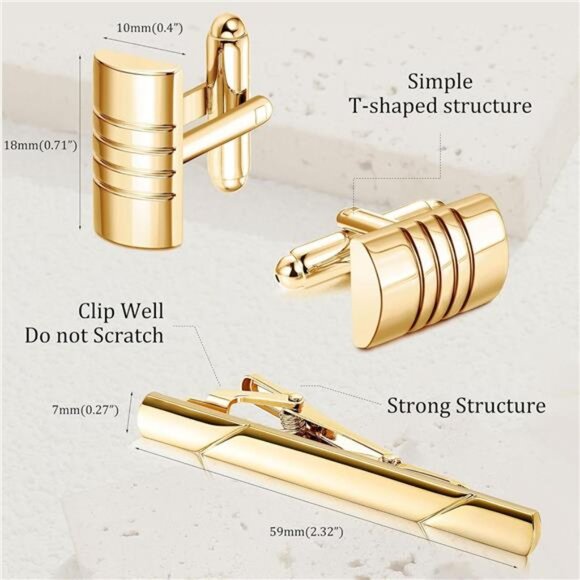Tie Clip Cufflinks Set for Men Necktie TieBar Clips Business Shirts Wedding Gift - Picture 3 of 7